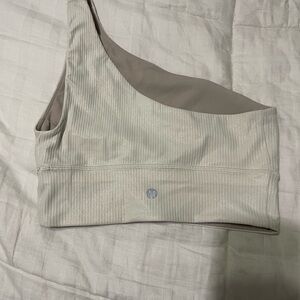 lululemon athletica one-shoulder ribbed sports bra in light beige